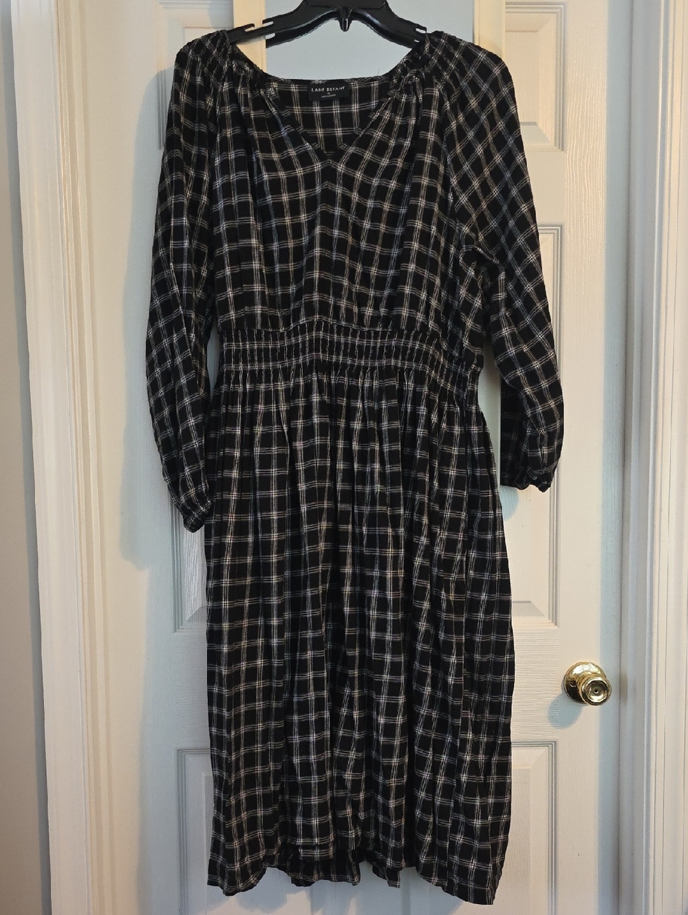 Lane Bryant Black Plaid Long-Sleeve Midi Dress